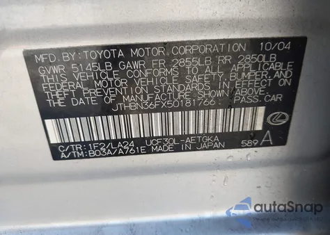 2005 Lexus Ls 430 z USA, uszkodzony, nr VIN JTHBN36FX50181766